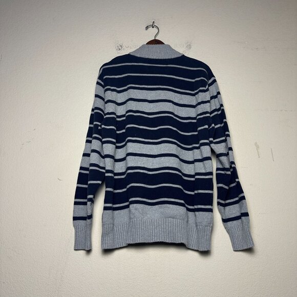 Nautica Jeans Co 1/4 Zip Casual Striped Blue Grey Waffle Knit Sweater Men 2XL - Picture 2 of 12
